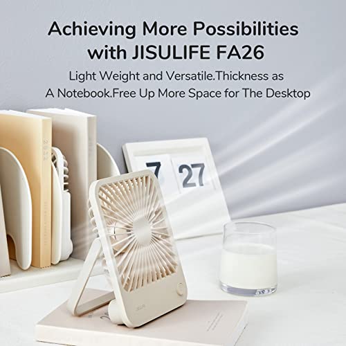 Image of JISULIFE Small Desk Fan Battery Operated, 180 Foldable Portable Fan, 4 Speeds Adjustable Ultra Quiet for Home Office Travel Outdoor-Brown