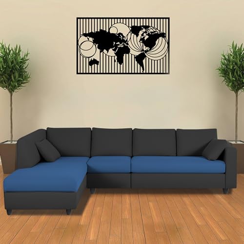 Image of Florian LHS 6 Seater L Shape Sofa Set for Living Room (Blue Black Fabric) Premium Fabric Sofa