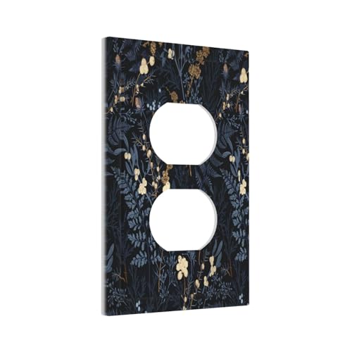 Decorative Outlet Covers Rustic Navy Dark Blue Leaves Golden Floral 1 Gang Duplex Light Switch Cover Plate Unique Wall Plate Electrical Switch Plate Covers for Bedroom Home Decor