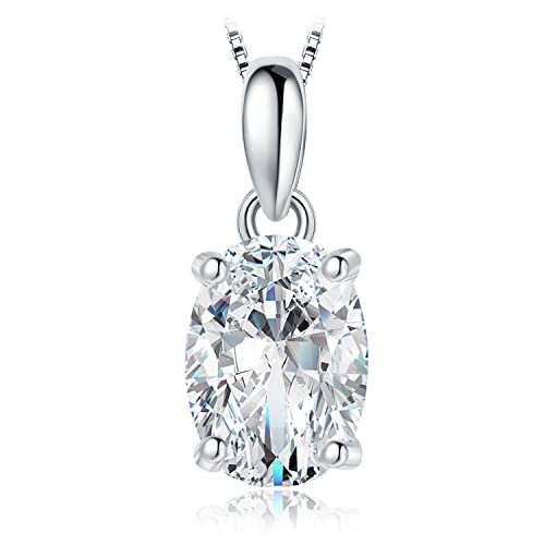 Image of JewelryPalace Oval Cut 9 * 7mm 2ct Cubic Zirconia Solitaire Pendant Necklace for Women, Classic Simulated Diamond 925 Sterling Silver 14k White Gold Plated Necklaces for Her VVS D-F, 18 Inch Box chain