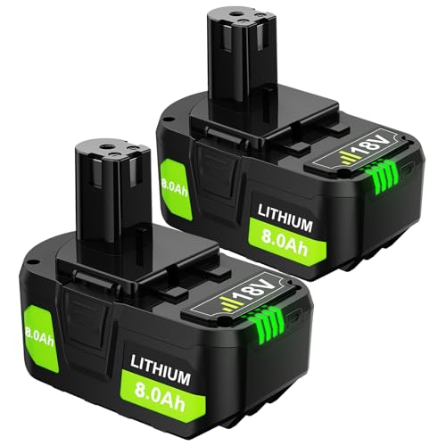 2Pack Upgraded 8.0Ah Replacement for Ryobi 18V Lithium Battery Compatible with Ryobi 18Volt ONE+ Plus Battery PBP005 PBP004 PBP003 PBP002 P102 P103 P104 P105 P107 P108 P109 P190 Cordless Power Tools