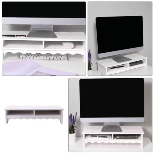 Support pour écran de bureau blanc double couche avec rangement compact intégré - 5
