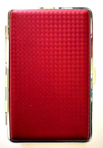 Image of SUPER KING Size Cigarette Case LEATHER EFFECT Pattern Holds 12-14 Cigarettes Double Sided Flip Open by Ash (RED)