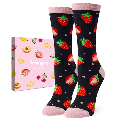 HAPPYPOP Strawberry Gifts For Women - Funny Strawberry Socks For Fruit Lovers, Novelty Fruit Socks, Valentine's Day Gift