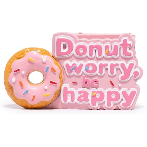 ZAWUU Donut Pencil Cup, Pink Resin Desk Organizer with Sweet Quote