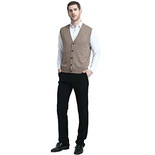 Kallspin Men's Vest Sweater Cashmere Wool Blend V Neck Sleeveless Button Cardigan Sweater(Coffee.medium) #TOP2