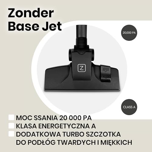 ZEEGMA Zonder Base Jet cyklonowy odkurzacz bezworkowy, 900W, technologia PowerSuction, zbiornik 2 L, klasa energetyczna A, 2 filtry HEPA H13, moc ssania 20000 PA, 4 dodatkowe nakładki