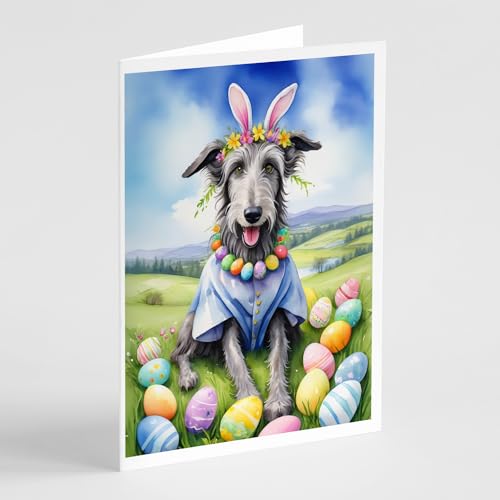Caroline's Treasures DAC5171GCA7P Scottish Deerhound Easter Egg Hunt Greeting Cards Pack of 8 Blank Cards with Envelopes Whimsical A7 Size 5x7 Blank Note Cards