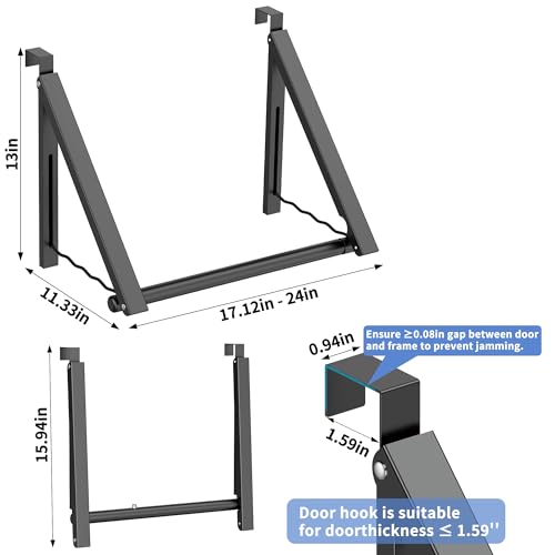 Image of Hleelomi Over The Door Drying Racks for Laundry, Expandable Foldaway Clothes Rail, Suitable for Doors in Bedrooms, Dorms, and Bathrooms, 2 Racks and a Rod, Black
