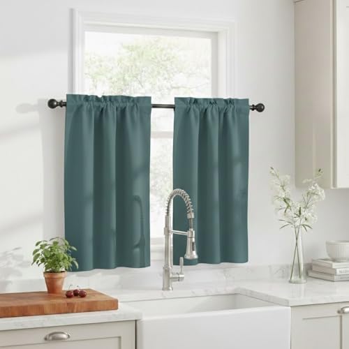 NICETOWN Room Darkening Curtains 36 Inches Long - Farmhouse Style Rod Pocket Thermal Insulated Drapes Window Treatment Curtains for Bedroom Living Room, 2 Panels, 29 x 36 Inch, Greyish Blue