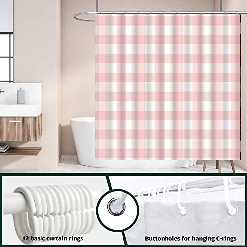 Zkjsmgs Geometric Plaid Shower Curtain Checkered Modern Geometry Pink White Buffalo Check Boho Square Blush Bathroom Home Curtain Decor With Hooks,70" Wx70 H #TOP3