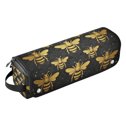 Bolsa de viaje para herramientas de cabello con almohadilla resistente al calor, estuche portátil para planchas, rizadores y secador de cabello, diseño vintage negro dorado para mujeres