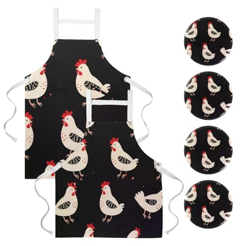 Tablier de cuisine poulet blanc réglable fini les taches