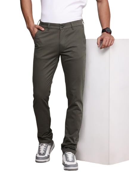WROGN Men's Cotton Blend Trousers | Solid Refined Design | Slim Fit in neutral