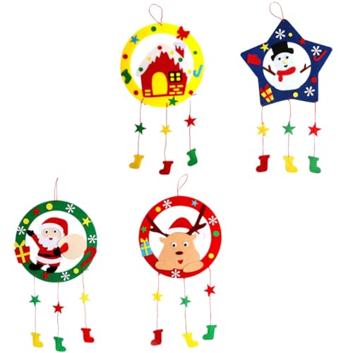 Hemobllo Kit de Couronnes de Noël Soi-Même en Matériau Non Tissé Léger – 4 Modèles pour Activités Manuelles Garçon et Filles – Décoration Suspendue pour Fête et Atelier Créatif