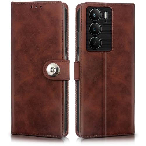 Image of WOW IMAGINE Shock Proof Flip Cover Back Case for Realme C75 | Realme C73 | Narzo 80 lite 5G | P3 Lite 5G (Magnetic Button Flip Case | Wallet Pockets & Stand | Leather Finish | (Coffee)
