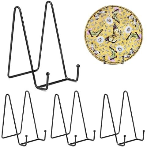 AKAZA 4 Pack Plate Stands for Display - 6 Inch Stand + Metal Frame holder stand Picture, Decorative Plate, Book, Photo Easel (Black) Cover