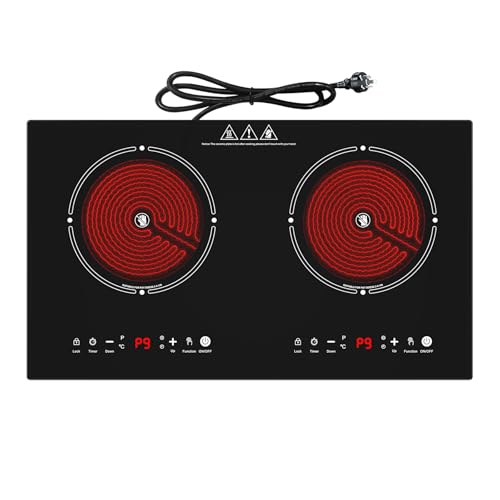 Nafewin 2 Burner Electric Cooktop - Portable Electric Stove 220-240V, Countertop Burners Ceramic Cooktop with LED Touch Control, Child Lock, Timer, Residual Heat Warning, Compatible for All Cookwares