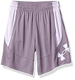 Under Armour Girls' Basketball Shorts , Flint (033)/Nebula Purple , Youth Small