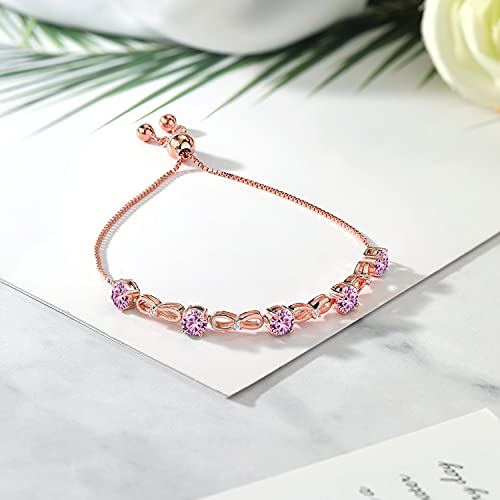 Gem Stone King 18K Rose Gold Plated Silver Bracelet For Women Round Pink Created Sapphire and Moissanite (2.79 Cttw)3
