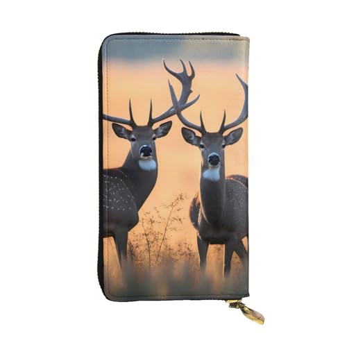 Nature Wild Animal Deers Prints Leather Long Clutch Wallet for Fashionable Girls and Women - Durable, Stylish, and Functional, Black, One Size