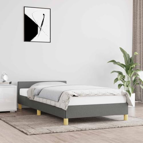 HOMEELIKE Stoffbett Dunkelgrau 90x200 cm Mit Kopfteil Atmungsaktiv Stabiles Gestell