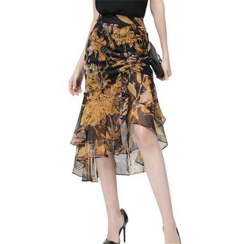 Women Chiffon Floral Midi Skirt Irregular Lightweight Flowing Casual Office Fishtail Skirts3