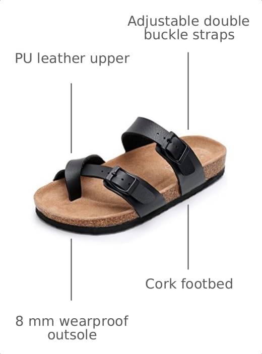 Image of WTW Men's Cork Footbed Sandals Slip on Beach Slide Slipper Shoes with Adjustable Metal Buckle Strap for Men Causal Style