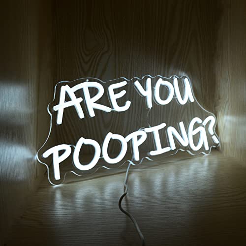 ARE YOU POOPING? Funny Letters Neon Signs White LED Light for Bathroom Toilet Restroom Wall Decoration USB/Dimmable Switch Bathroom Toilet Restroom Neon Gag Gifts for Husband Boyfriends