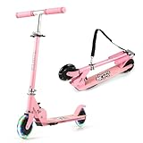 GYMAX Patinete Plegable para Niños, Monopatín para Niños con Manillar Ajustable en Altura, Ruedas con Luces LED y Freno, Scooter con Sistema de Plegado Rápido y Correa de 3+ Años (Rosa)