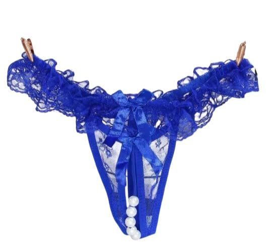 Royal Blue Lace Open Crotch Panty with Pearls-image-27