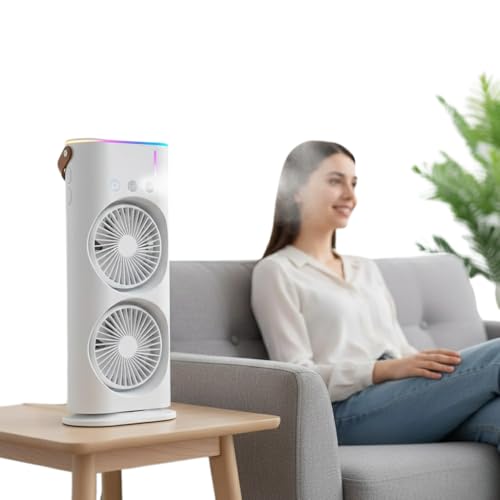 Image of Drumstone (𝐒𝐩𝐞𝐜𝐢𝐚𝐥 𝟏𝟓 𝐘𝐞𝐚𝐫𝐬 𝐖𝐚𝐫𝐫𝐚𝐧𝐭𝐲) 4000mAh Portable USB Mini Air Cooler with Cold Mist | Double-Ended Personal Cooling Fan with 3 Fan Speeds, 280ml Water Tank, LED