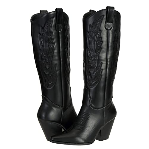 Shesole Women's Western Cowgirl Cowboy Boots Knee High Chunky Heel Riding Boots Black Us 9 #TOP7