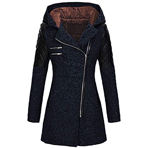 iHENGH Damen warme dünne jacke dicken mantel winter outwear mit kapuze reißverschluss mantel(Dunkelblau, L) Cover