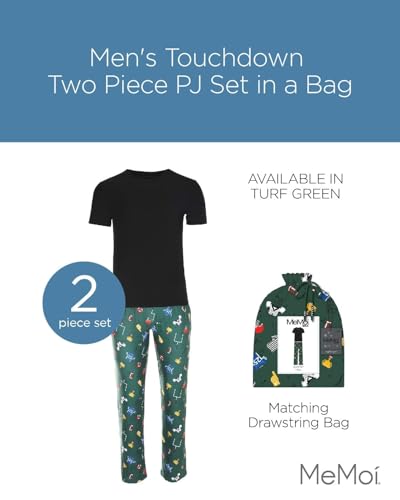 MeMoi Men's Touchdown Two Piece PJ Set in a Bag Turf Green S2