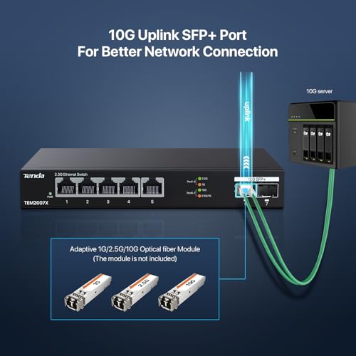 Tenda TEM2007X, 5 Port 2.5G Ethernet Switch, Unmanaged 2.5Gb Switch with 5 x 2.5G Ports & 2 x 10Gb SFP+ Slots, 50Gbps Switching Capacity, Plug & Play, Desktop/ Wall-Mount, Fanless Metal Design - Image 4
