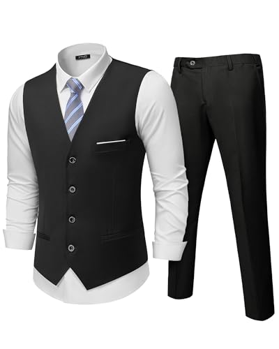 YND Men's 2-Piece Suit, Vest Pants Set for Men, Classic Waistcoat with Tie for Business, Wedding, Prom, Homecoming