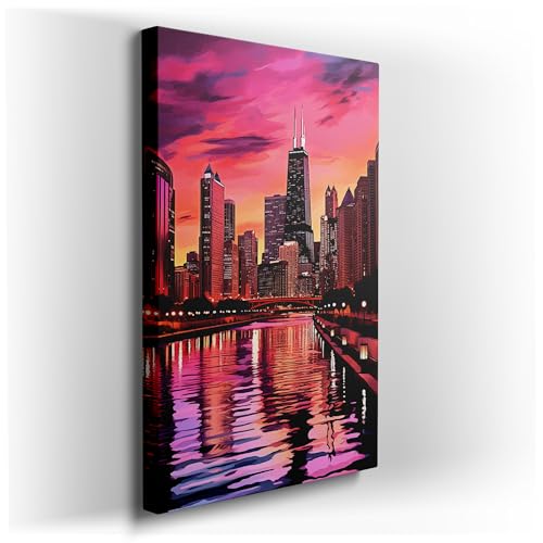 Wall Art for Office. Enchanting Chicago Skyline At Sunset, A