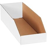 Top Pack Supply Open Top Bin Boxes, 6' x 18' x 4 1/2', White (Pack of 50)
