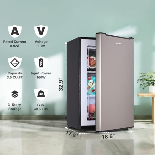 Anukis 3.0 Cu.ft Upright Freezer, Mini and Small Freezers with Adjustable Temperature, Three Freeze Shelves For Home, Kitchen, Office, Silver - Thumbnail 3