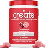 Create Creatine Monohydrate Gummies for Men & Women, Boost Focus, Strength, and Endurance, Anti-Melting Formula, Vegan, Gluten-Free, Non-GMO, 1.5g of Creatine per Gummy (Sour Cherry)