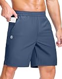 GGJ Men's Lightweight Athletic Shorts with 2 Zipper Pockets 7'/9'/5' Gym Workout Running Quick Dry Tennis Basketball Shorts for Men Blue S
