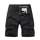 Mens Shorts 2X Men Shorts Cotton Drawstring Elastic Waist Cargo Shorts Multi Pockets Casual Work Utility Shorts Outdoor Fashion 5 Inch Inseam Shorts Men Athletic Black 2X