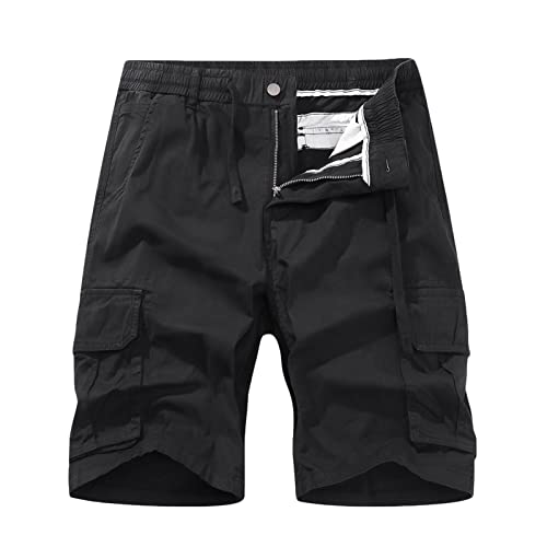 Mens Shorts 2X Men Shorts Cotton Drawstring Elastic Waist Cargo Shorts Multi Pockets Casual Work Utility Shorts Outdoor Fashion 5 Inch Inseam Shorts Men Athletic Black 2X