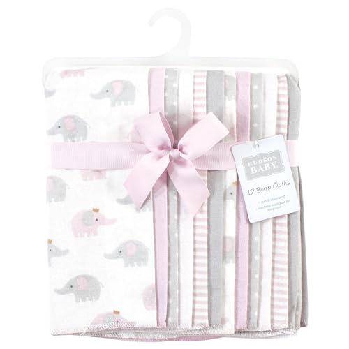 Image of Hudson Baby Unisex Baby Cotton Poly Flannel Burp Cloths Bundle, Lilac Elephants, One Size