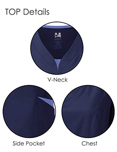 Dagacci Medical Uniform Women's Scrubs Set 4-Way Stretch Split Contrast Net And Pocket (Medium, Navy) #TOP1