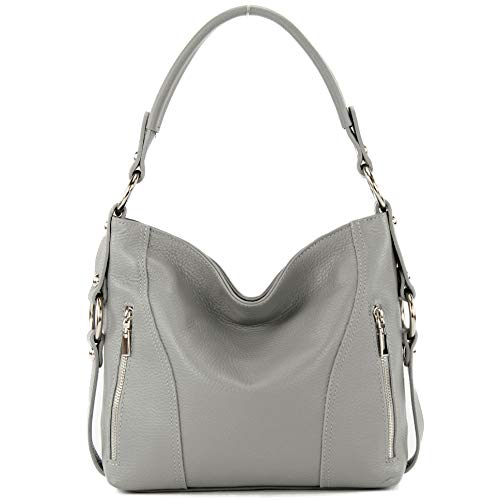 modamoda de T202 Damen Leder Henkeltasche Schultertasche handmade in Italy, Farbe:Telegrau