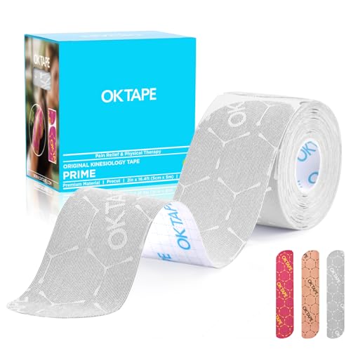Image of OK TAPE Synthetic Precut Kinesiology Tape for Protection, 2inx6.4ft 20PCS | Waterproof Kinesiology Athletic Tape for Joint & Muscle，Wrist Support, Reflective and Durable Tape Gray