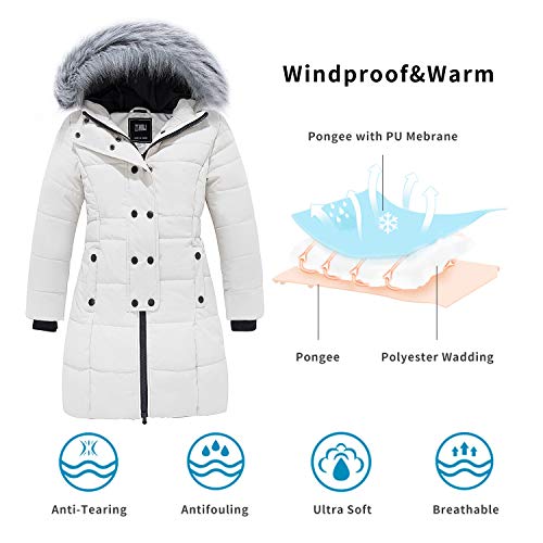 Zshow Girls' Hooded Winter Coat Warm Thicken Quilted Puffer Jacket Mid-Length Parka(Creamy White,8) #TOP5