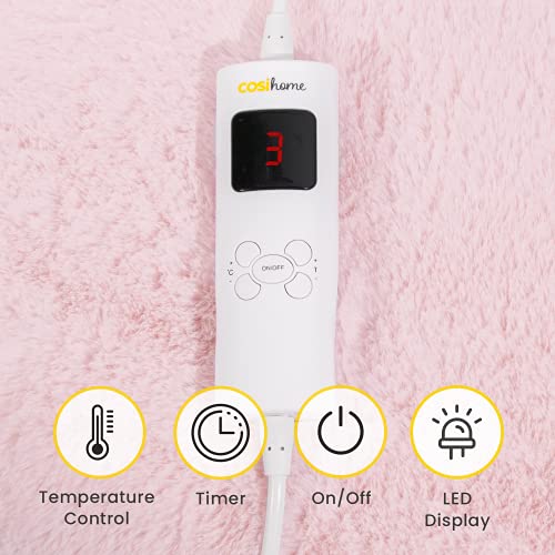 Cosi Home Luxus Heizdecke mit Abschaltautomatik - Elektrische Wärmedecke mit Überhitzungsschutz, 9 Heizstufen, Waschbar, Fernbedienung - Kuscheldecke flauschig aus Kunstfell, 180x130cm - Rosa - 8